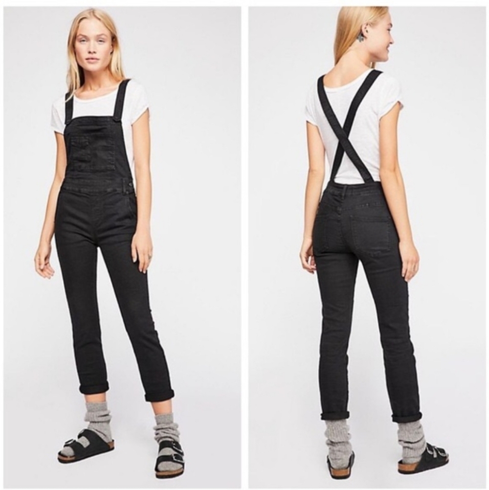 Free People Women's Black Denim Overalls
